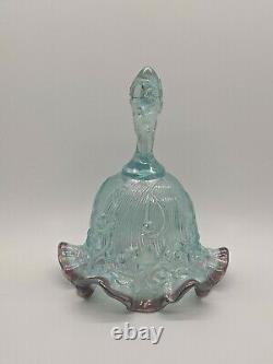 Fenton Opalescent Blue Plum Ruffle Lily Of The Valley Art Glass Bell Vintage Mnt