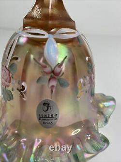 Fenton Pink/peach Iridescent Floral Glass Panneau De Cloche Kathy Mackey Ltd