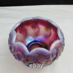 Fenton Plum Opalescent Iridized Lily Of The Valley Rose Bowl Ordre Spécial W63