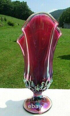 Fenton Plume Opalescent Iridisé Lily De La Vallée Mouchoir Vase 7,5h