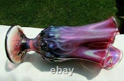 Fenton Plume Opalescent Iridisé Lily De La Vallée Mouchoir Vase 7,5h