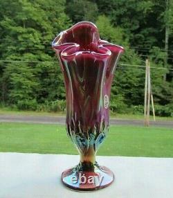 Fenton Plume Opalescent Iridisé Lily De La Vallée Mouchoir Vase 7,5h Vtg