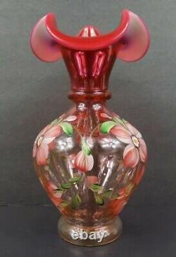 Fenton Topaz Amberina Vase D'or Peint À La Main Opalescent Collection Euc