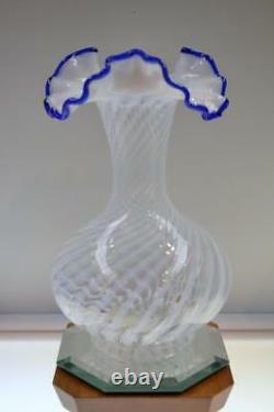 Fenton Vase Blue Ridge Opalescent Spiral Optic 2958bi Mib Freeusashp