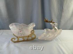 Fenton Verre Opalescent Peint À La Main Rennes & Traîneau Sur Runners Set