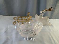 Fenton Verre Opalescent Peint À La Main Rennes & Traîneau Sur Runners Set