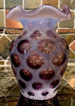 Fenton Violet Opalescent Coin Dot Vase Rufflé 5 1/4