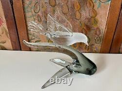 Figurine d'oiseau opalescent en verre d'art Vintage Murano Italie, signée Raffaeli