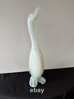 Figurine de canard en verre d'art de Murano Italie 14 bleu blanc opalescent opalin Vtg