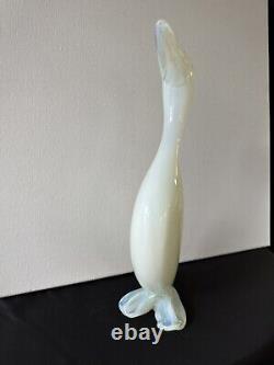 Figurine de canard en verre d'art de Murano Italie 14 bleu blanc opalescent opalin Vtg