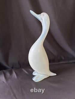 Figurine de canard en verre d'art de Murano Italie 14 bleu blanc opalescent opalin Vtg