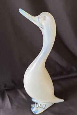 Figurine de canard en verre d'art de Murano Italie 14 bleu blanc opalescent opalin Vtg