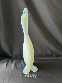 Figurine de canard en verre d'art de Murano Italie 14 bleu blanc opalescent opalin Vtg