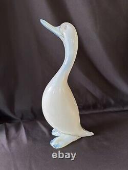 Figurine de canard en verre d'art de Murano Italie 14 bleu blanc opalescent opalin Vtg