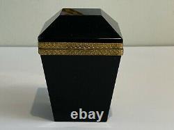 Français Art Déco Black Opaline Glass Gilt Ormolu Geometric Shape Casket Box