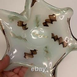 Fratelli Toso Opaline Murano Glass Star Bowl Canes À Ribbon Twisted & Flecks D'or