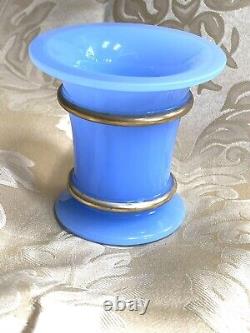 French Blue Opaline Vase En Or 3,75x3.5 Daves Hollywood Estate