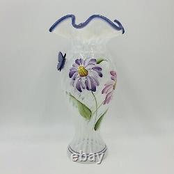 George Fenton 2003 Heirloom Optique Vase Opalescent Swirl Butterfly Crête Violette