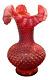 Grand Fenton Vase Canneberge Opalescent 10 Pouces Hobnail Ruffle Rose Signé