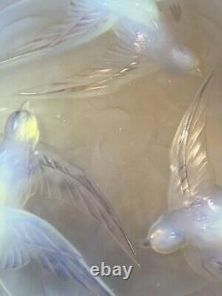 Grand Lustre de Suspension en Verre, Ezan France, Art Déco Opalescent, Décor Les Oiseaux