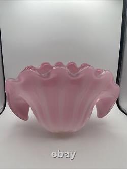 Grand Vintage Des Années 1950 Blown À La Main Rose Murano Verre Opaline Conch Shell Vase-14.5w