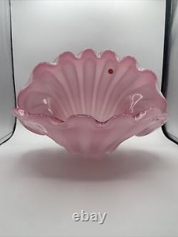 Grand Vintage Des Années 1950 Blown À La Main Rose Murano Verre Opaline Conch Shell Vase-14.5w