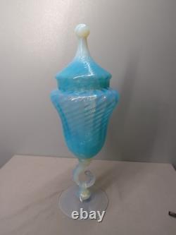 Grand pot en verre opalin opalescent bleu laiteux Empoli Stelvia italien