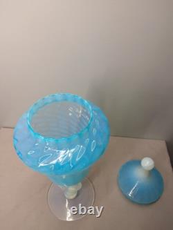 Grand pot en verre opalin opalescent bleu laiteux Empoli Stelvia italien