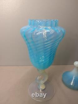Grand pot en verre opalin opalescent bleu laiteux Empoli Stelvia italien