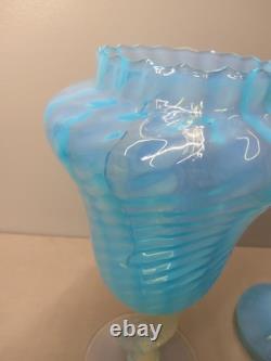Grand pot en verre opalin opalescent bleu laiteux Empoli Stelvia italien
