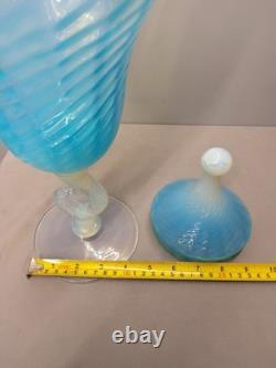 Grand pot en verre opalin opalescent bleu laiteux Empoli Stelvia italien