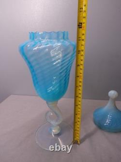 Grand pot en verre opalin opalescent bleu laiteux Empoli Stelvia italien