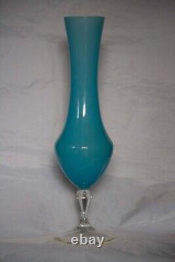 Grand vase opaline bleu italien vintage 38cm 15 pouces MCM années 70 base claire Empoli