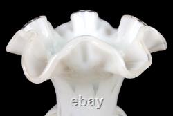 Grand vase vintage Fenton en verre d'art opalescent français avec motif de pois double-crimé de 11 pouces