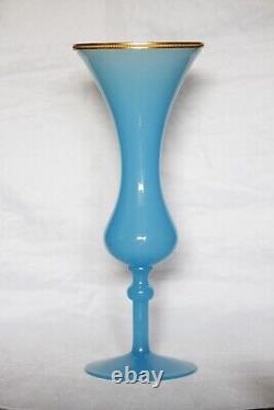 Grand vase vintage italien en opaline bleue de Murano avec bordure en perles d'ormolu de 31cm 12.2in