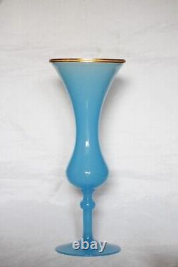 Grand vase vintage italien en opaline bleue de Murano avec bordure en perles d'ormolu de 31cm 12.2in
