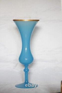 Grand vase vintage italien en opaline bleue de Murano avec bordure en perles d'ormolu de 31cm 12.2in