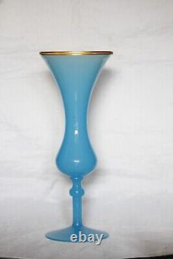 Grand vase vintage italien en opaline bleue de Murano avec bordure en perles d'ormolu de 31cm 12.2in
