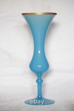 Grand vase vintage italien en opaline bleue de Murano avec bordure en perles d'ormolu de 31cm 12.2in