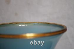 Grand vase vintage italien en opaline bleue de Murano avec bordure en perles d'ormolu de 31cm 12.2in