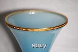 Grand vase vintage italien en opaline bleue de Murano avec bordure en perles d'ormolu de 31cm 12.2in