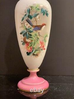 Impressionnant Baccarat 19ème C. Verre Opaline Français Peint À La Main Vase 17 Tall