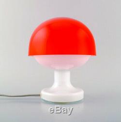 Kastrup / Holmegaard. Rare Lampe De Table Bowler En Verre Opalin Blanc Et Rouge