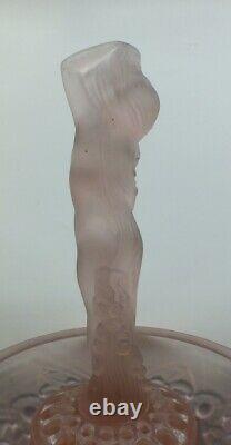 Lalique (frankhauser) A Conçu Des Joblings Figure Et Bowl Dans Rose Plus Stand