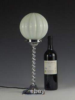Lampe De Table Art Déco Avec Globe De Citrouille Opaline Blanc