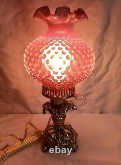 Lampe Vintage Fenton Art Cranberry Opalescent Hobnail