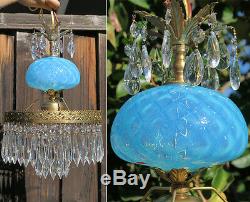 Lampe Vintage Murano Vénitien Turquoise Opaline Des Prismes En Laiton De Verre Art