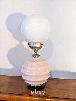 Lampe de boudoir en verre Art Déco français antique original rare avec abat-jour en globe de lait des années 1930