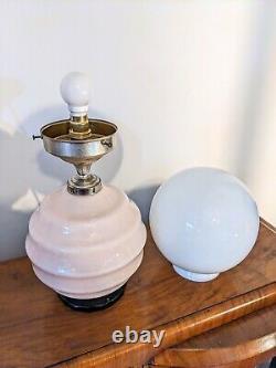 Lampe de boudoir en verre Art Déco français antique original rare avec abat-jour en globe de lait des années 1930