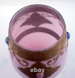 Les Yeux En Verre D'art Italien Cat Jewelly Cabochon Gilt Vase Opaline